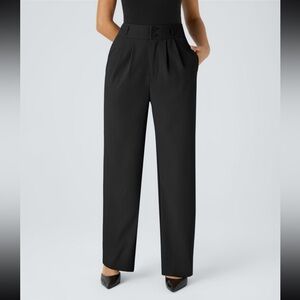 NWT Halara High Waisted Zipper Pocket Shirred Straight Leg Work Pants black med